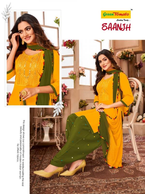 Green Tomato Saanjh Patiyala Wear Ready Made Collection